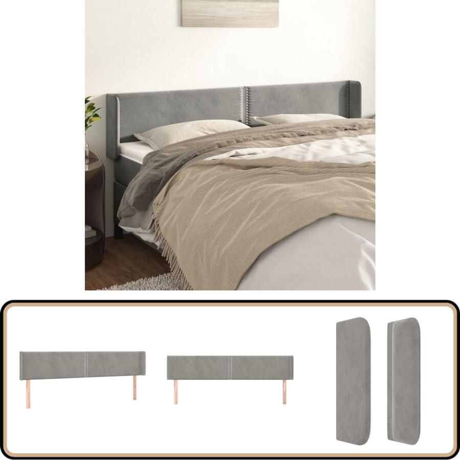 VidaXL Hoofdbord met randen 163x16x78 88 cm Lichtgrijs Hoofd Bord Hoofdkussen Luxe Bed Velvet Bed Grijs Bed