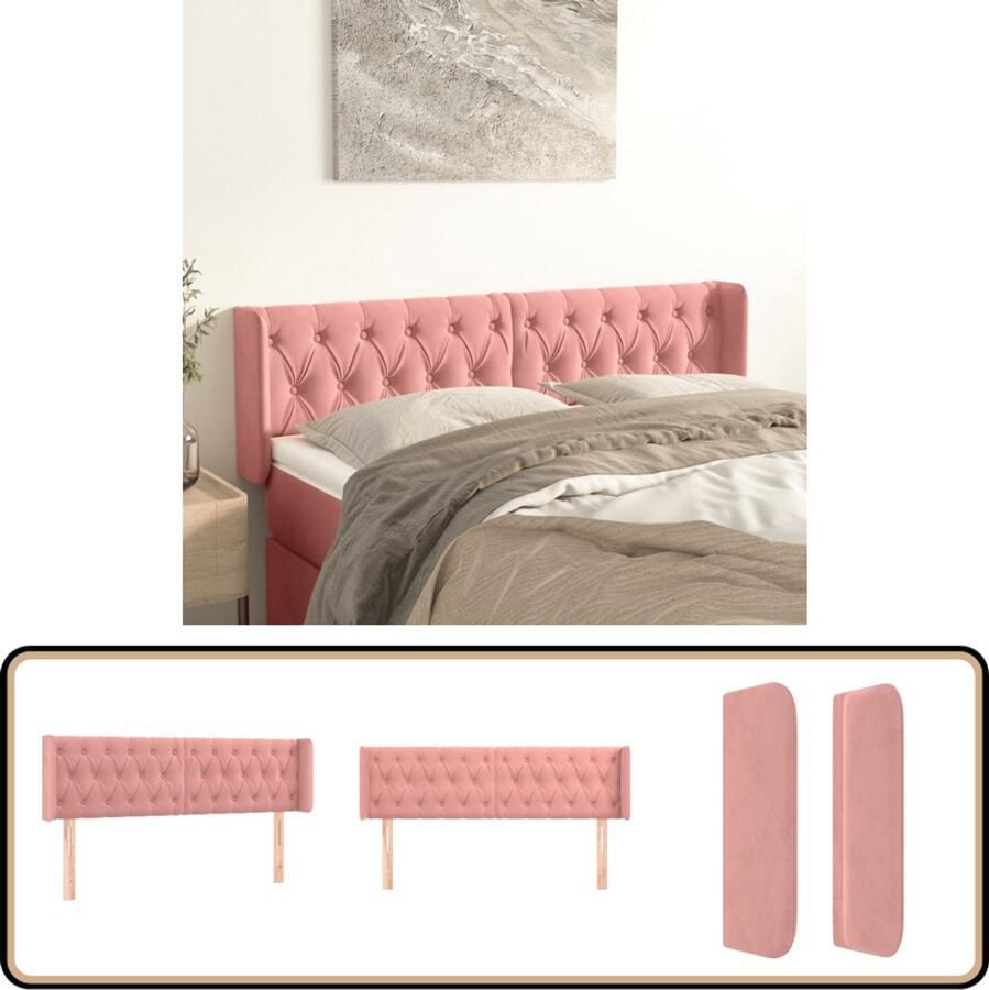 VidaXL Hoofdbord met randen 163x16x78 88 cm Roze Hoofd Bord Beddecoratie Hoofdeinde Klassiek Hoofdbord Roze Hoofdbord