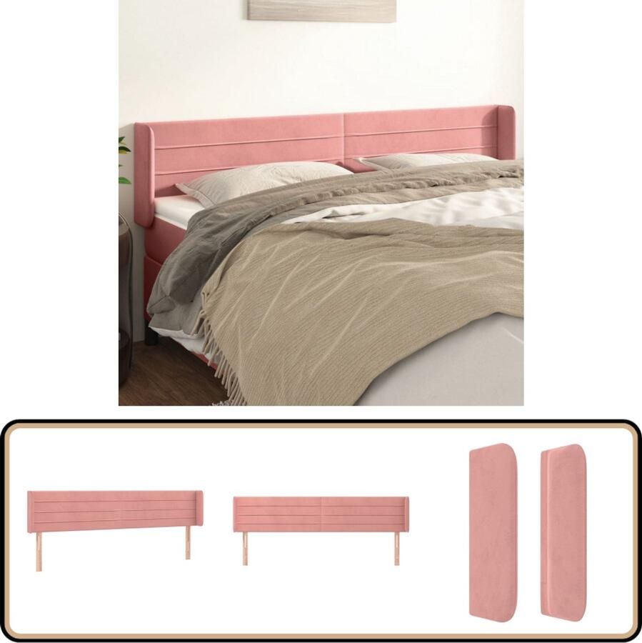 VidaXL Hoofdbord met randen 163x16x78 88 cm Roze Hoofd Bord Hoofdeinde Beddecoratie Velvet Roze