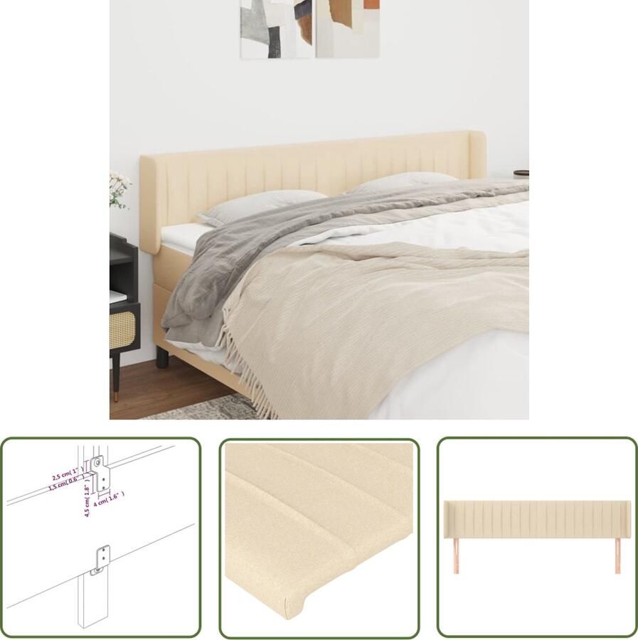 The Living Store Hoofdbord met randen 163x16x78 88 cm stof crèmekleurig Hoofd Bord Hoofdkussen Beddecoratie Bedroom Decor Slaapkamervloer - Foto 2