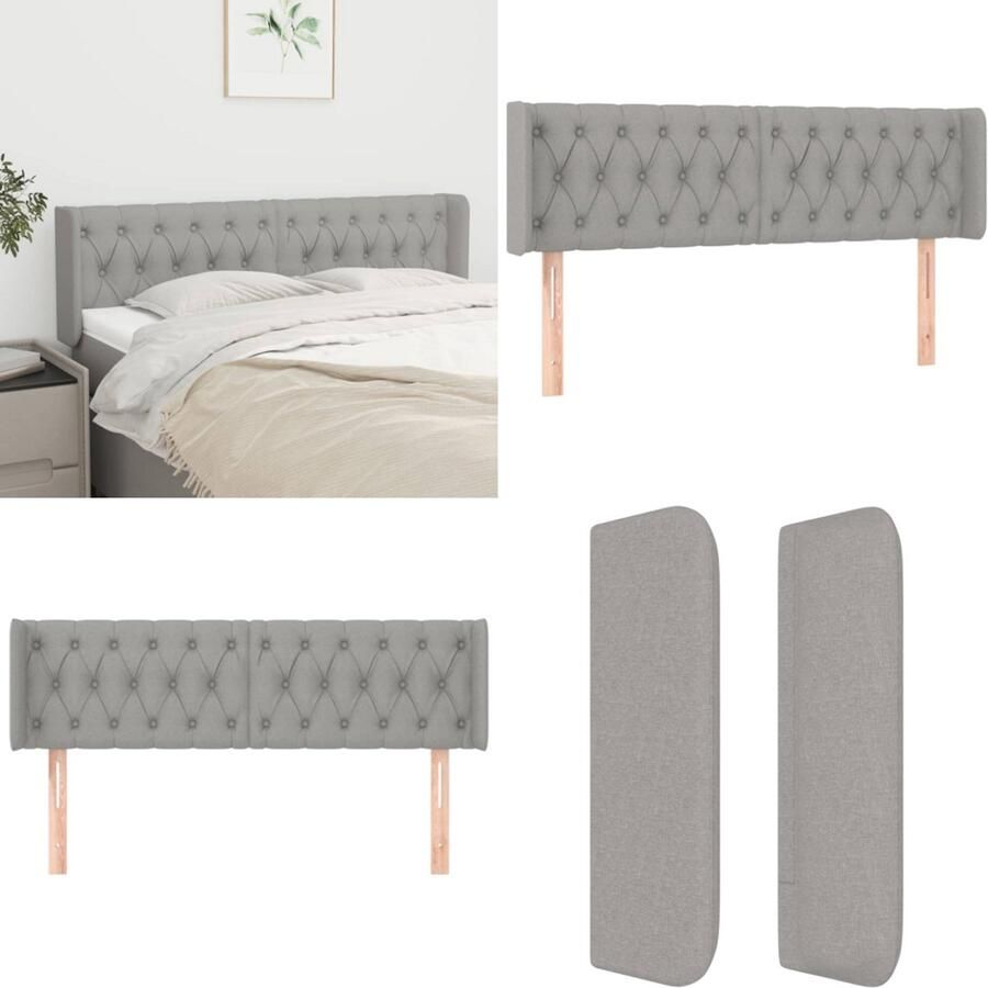 VidaXL Hoofdbord met randen 163x16x78 88 cm stof lichtgrijs Hoofdbord Hoofdborden Hoofdeinde Houten Hoofdbord
