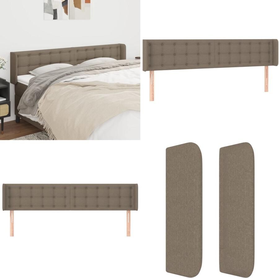 VidaXL Hoofdbord met randen 163x16x78 88 cm stof taupe Hoofdbord Hoofdborden Hoofdeinde Houten Hoofdbord