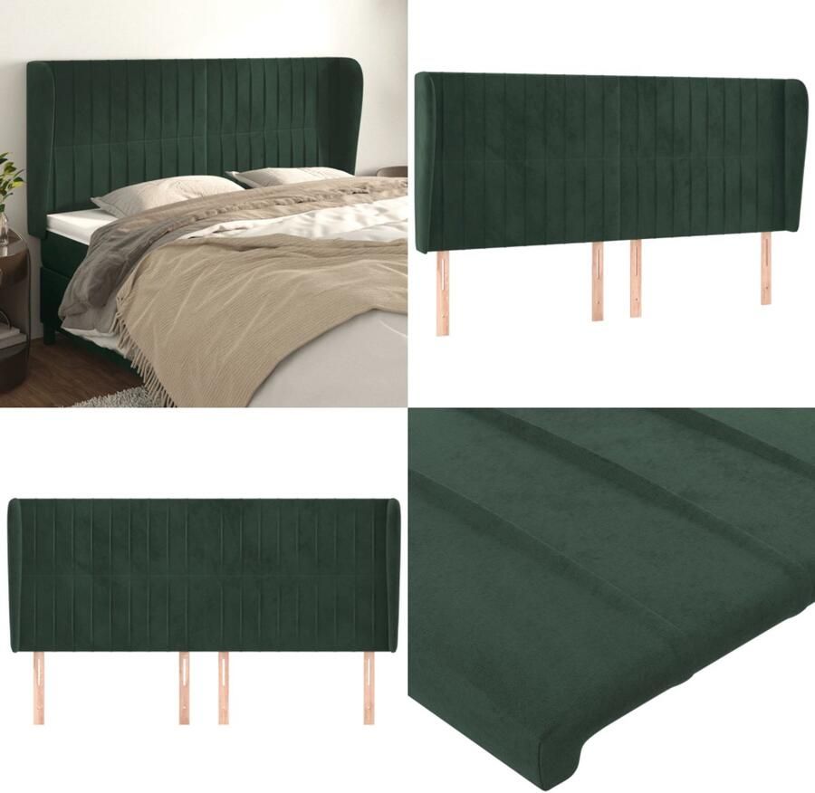 VidaXL Hoofdbord met randen 163x23x118 128 cm fluweel donkergroen Hoofdbord Hoofdborden Hoofdeinde Houten Hoofdbord
