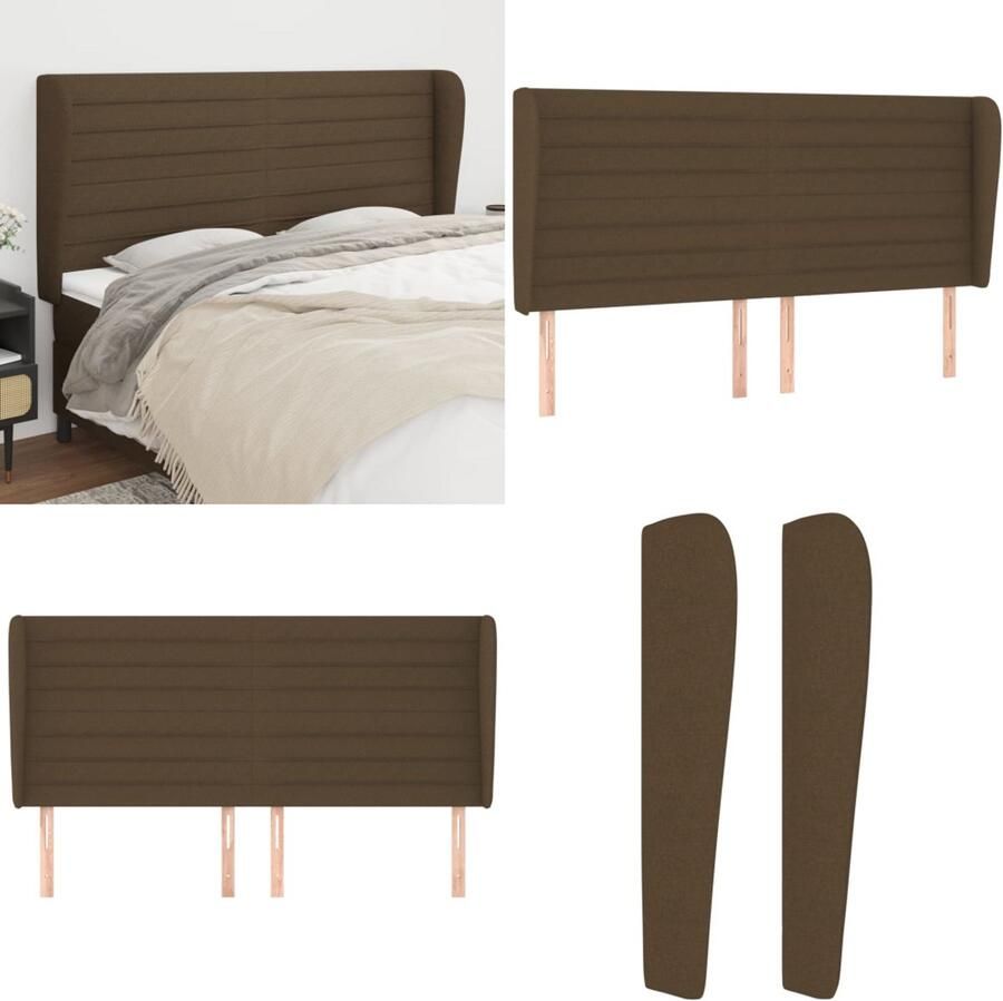 VidaXL Hoofdbord met randen 163x23x118 128 cm stof donkerbruin Hoofdbord Hoofdborden Hoofdeinde Houten Hoofdbord