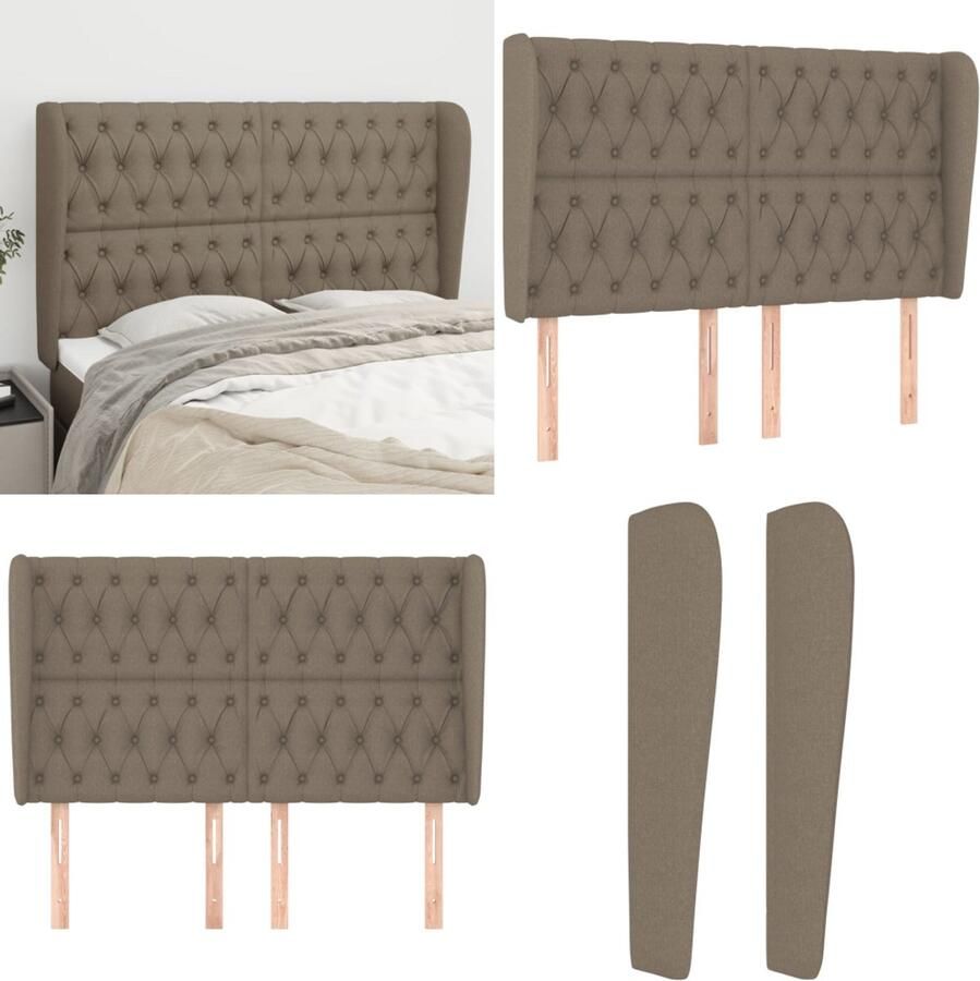 VidaXL Hoofdbord met randen 163x23x118 128 cm stof taupe Hoofdbord Hoofdborden Hoofdeinde Houten Hoofdbord