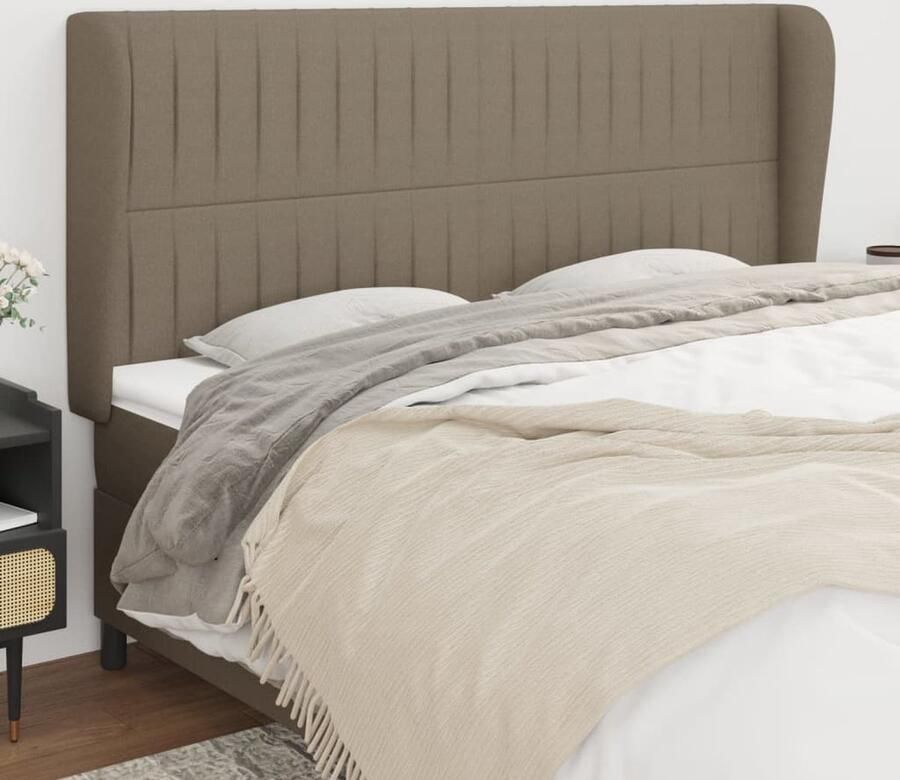 VidaXL Hoofdbord met randen 203x23x118 128 cm Taupe Hoofd Bord Hoofdkussen Beddecoratie Stoffen Hoofdbord Taupes Meubels Tweepersoonsbed King Size Bed Stapelmatras - Foto 2