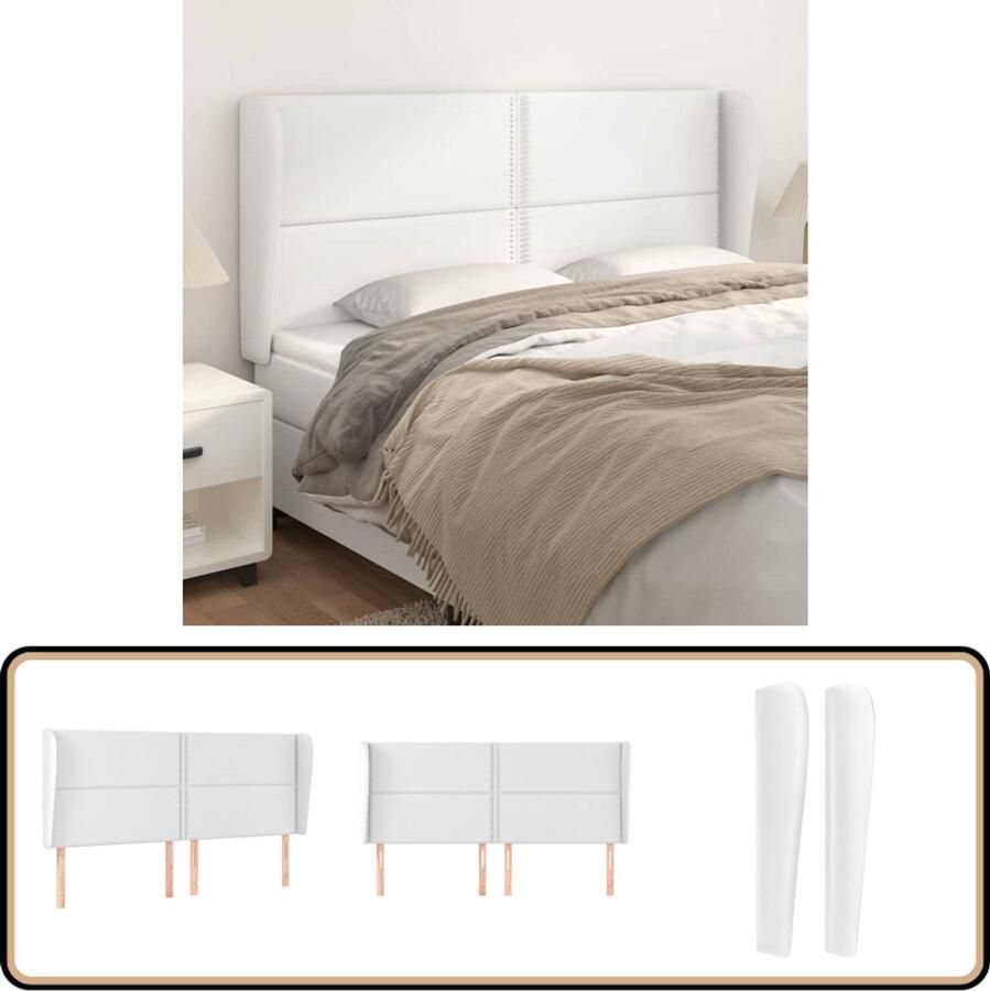 VidaXL Hoofdbord Kunstleer Wit 183x23x118 128 cm Hoofd Bord Hoofdkussen Bedstede Slaap Accessoires Klassiek Hoofdbord Witte Hoofdbord Kunstleder Hoofdbord