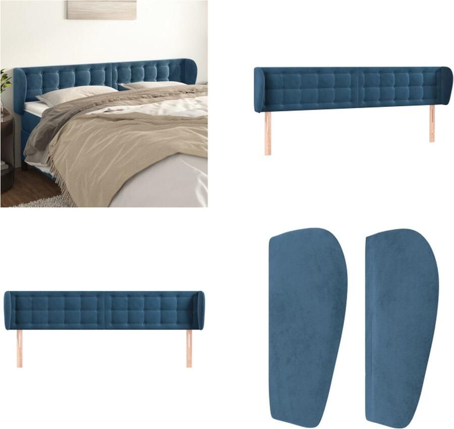 VidaXL Hoofdbord met randen 163x23x78 88 cm fluweel donkerblauw Hoofdbord Hoofdborden Hoofdeinde Houten Hoofdbord