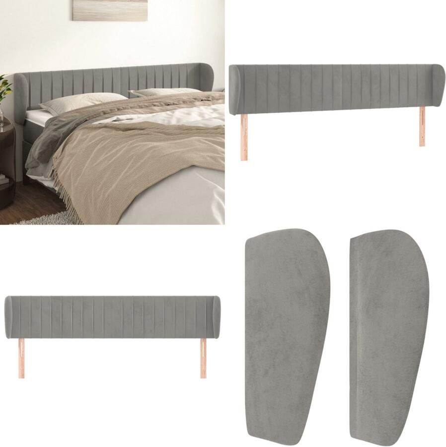 VidaXL Hoofdbord met randen 163x23x78 88 cm fluweel lichtgrijs Hoofdbord Hoofdborden Hoofdeinde Houten Hoofdbord