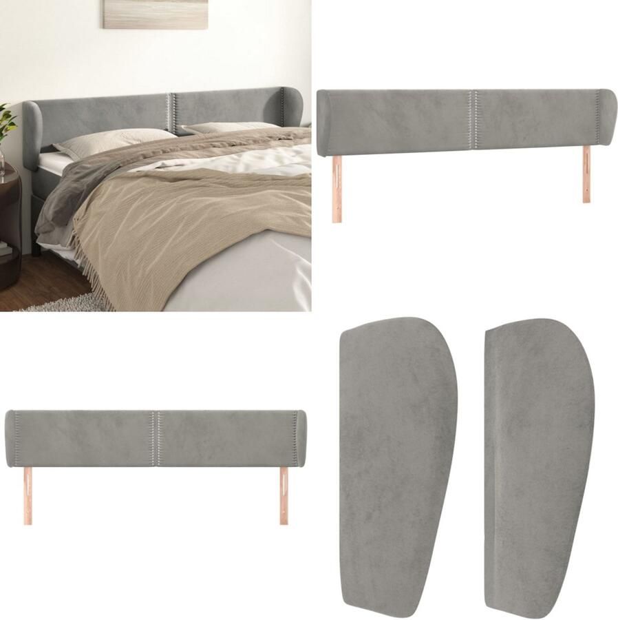 VidaXL Hoofdbord met randen 163x23x78 88 cm fluweel lichtgrijs Hoofdbord Hoofdborden Hoofdeinde Houten Hoofdbord