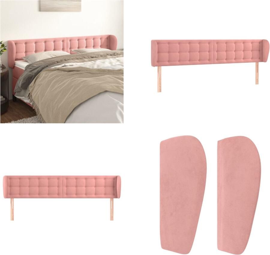 VidaXL Hoofdbord met randen 163x23x78 88 cm fluweel roze Hoofdbord Hoofdborden Hoofdeinde Houten Hoofdbord