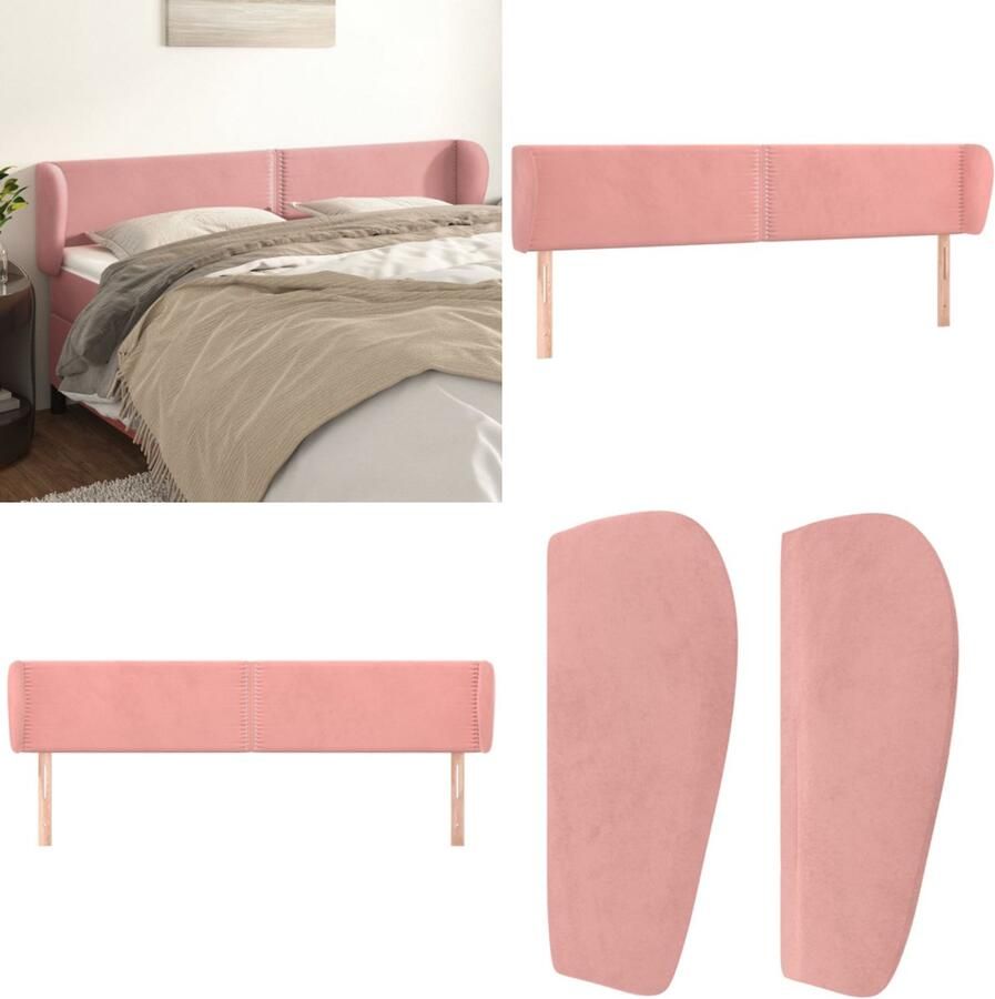 VidaXL Hoofdbord met randen 163x23x78 88 cm fluweel roze Hoofdbord Hoofdborden Hoofdeinde Houten Hoofdbord