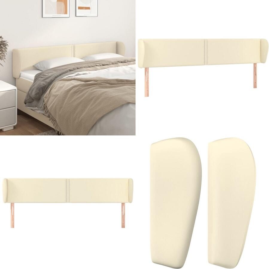 VidaXL Hoofdbord met randen 163x23x78 88 cm kunstleer crèmekleurig Hoofdbord Hoofdborden Hoofdeinde Houten Hoofdbord