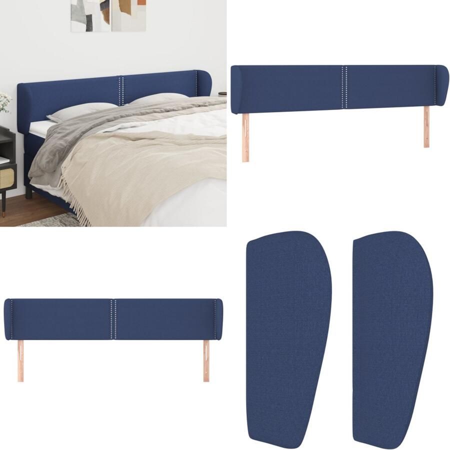 VidaXL Hoofdbord met randen 163x23x78 88 cm stof blauw Hoofdbord Hoofdborden Hoofdeinde Houten Hoofdbord