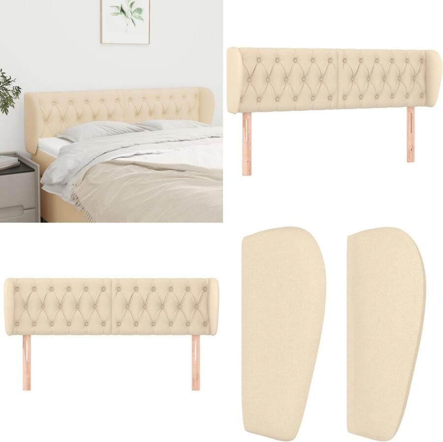 VidaXL Hoofdbord met randen 163x23x78 88 cm stof crèmekleurig Hoofdbord Hoofdborden Hoofdeinde Houten Hoofdbord