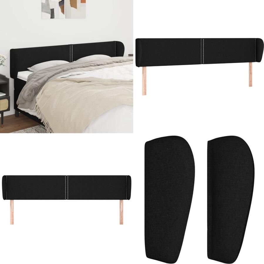 VidaXL Hoofdbord met randen 163x23x78 88 cm stof zwart Hoofdbord Hoofdborden Hoofdeinde Houten Hoofdbord