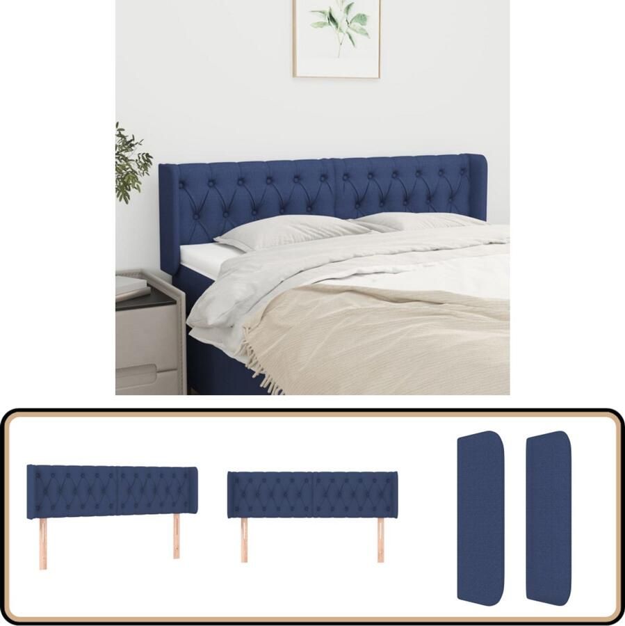 VidaXL Hoofdbord met randen 163x78 cm Stof Blauw Hoofd Bord Hoofdkussen Beddecoratie Slaap Accessoires Blauwe Kamer