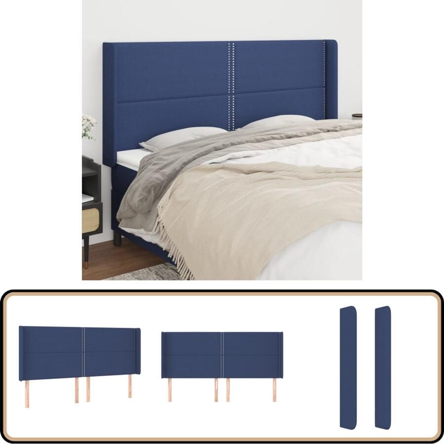 VidaXL Hoofdbord met randen 183x16x118 128 cm Blauw Hoofd Bord Beddecoratie Hoofdkussen Klassiek Hoofdbord Blauwe Kamer Slaapkamers