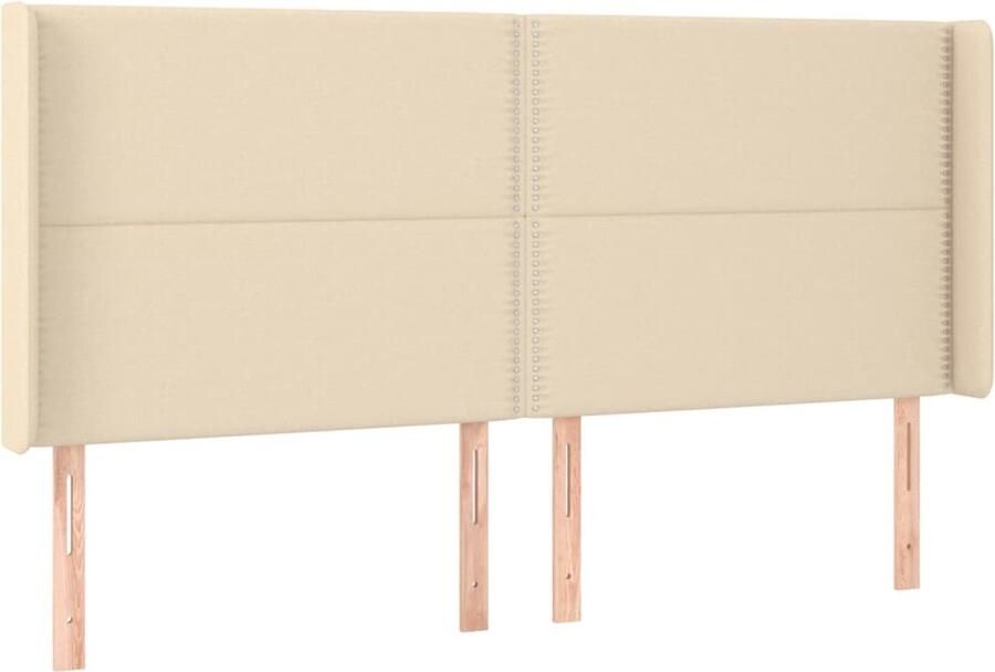 VidaXL Hoofdbord met randen 203x16x118 128 cm stof crÃ¨mekleurig