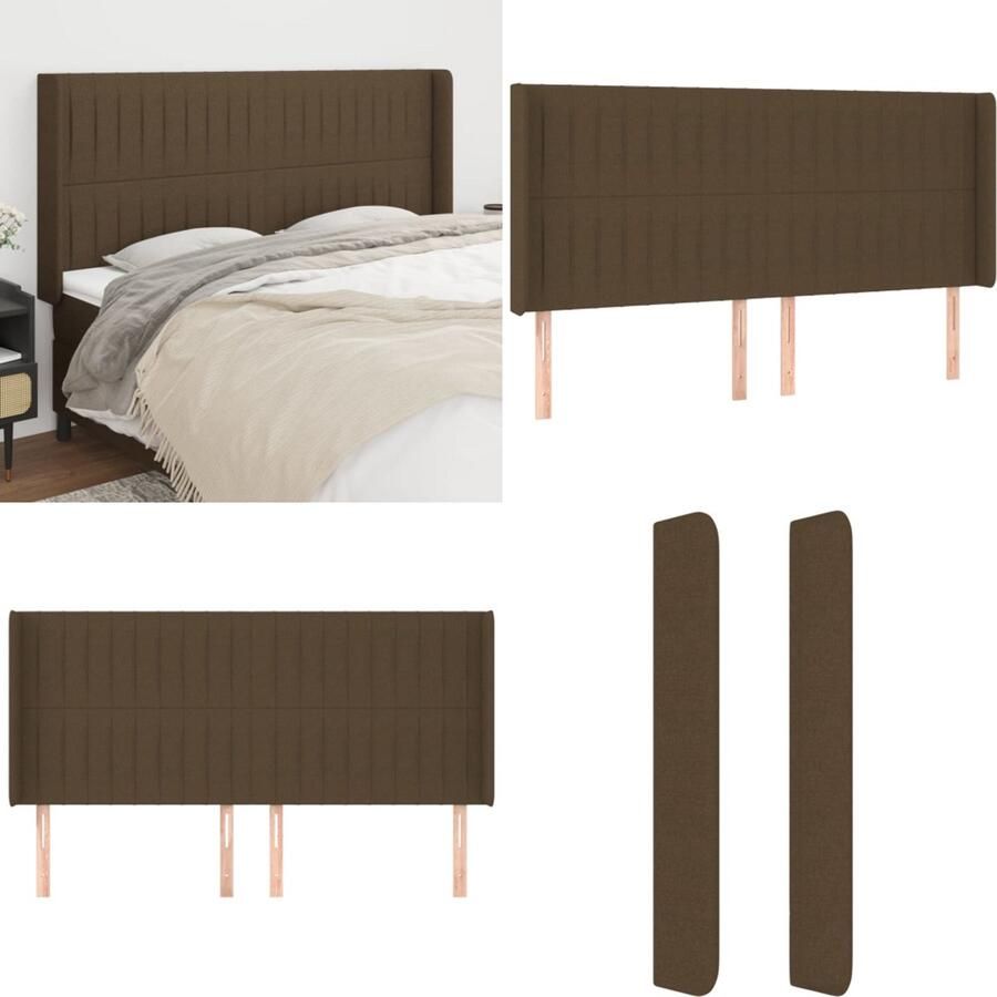 VidaXL Hoofdbord met randen 183x16x118 128 cm stof donkerbruin Hoofdbord Hoofdborden Hoofdeinde Houten Hoofdbord