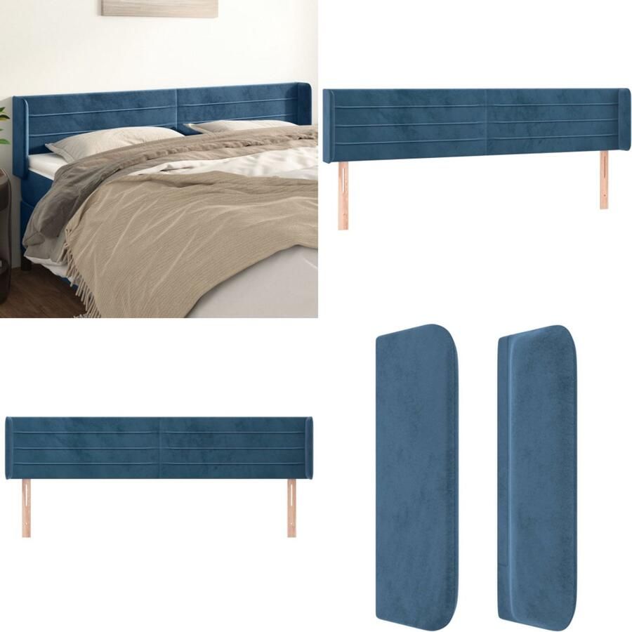 VidaXL Hoofdbord met randen 183x16x78 88 cm fluweel donkerblauw Hoofdbord Hoofdborden Hoofdeinde Houten Hoofdbord