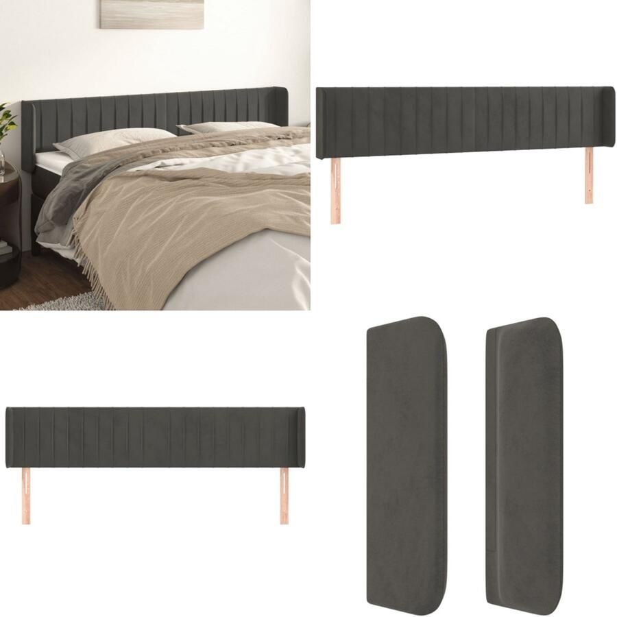 VidaXL Hoofdbord met randen 183x16x78 88 cm fluweel donkergrijs Hoofdbord Hoofdborden Hoofdeinde Houten Hoofdbord