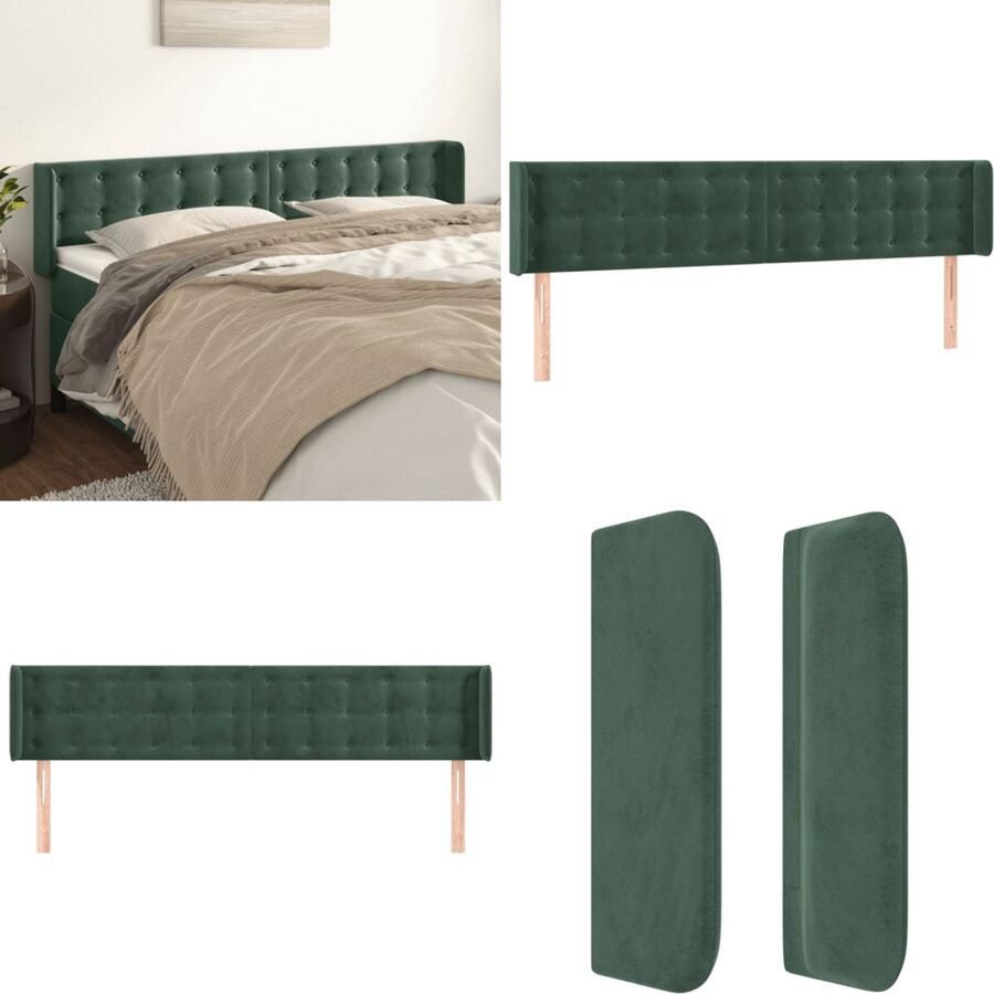 VidaXL Hoofdbord met randen 183x16x78 88 cm fluweel donkergroen Hoofdbord Hoofdborden Hoofdeinde Houten Hoofdbord