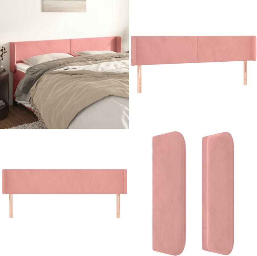 VidaXL Hoofdbord met randen 183x16x78 88 cm fluweel roze Hoofdbord Hoofdborden Hoofdeinde Houten Hoofdbord