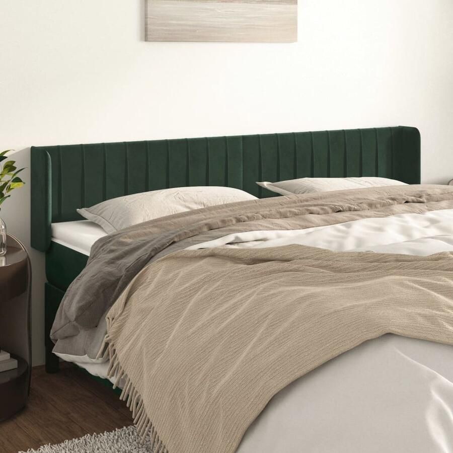 VidaXL Hoofdbord met randen 183x16x78 88 cm Groen Hoofd Bord Hoofdeinde Klassiek Hoofdbord Fluweel Hoofdbord Donkere Groene Hoofdbord Bed Accessoires - Foto 2