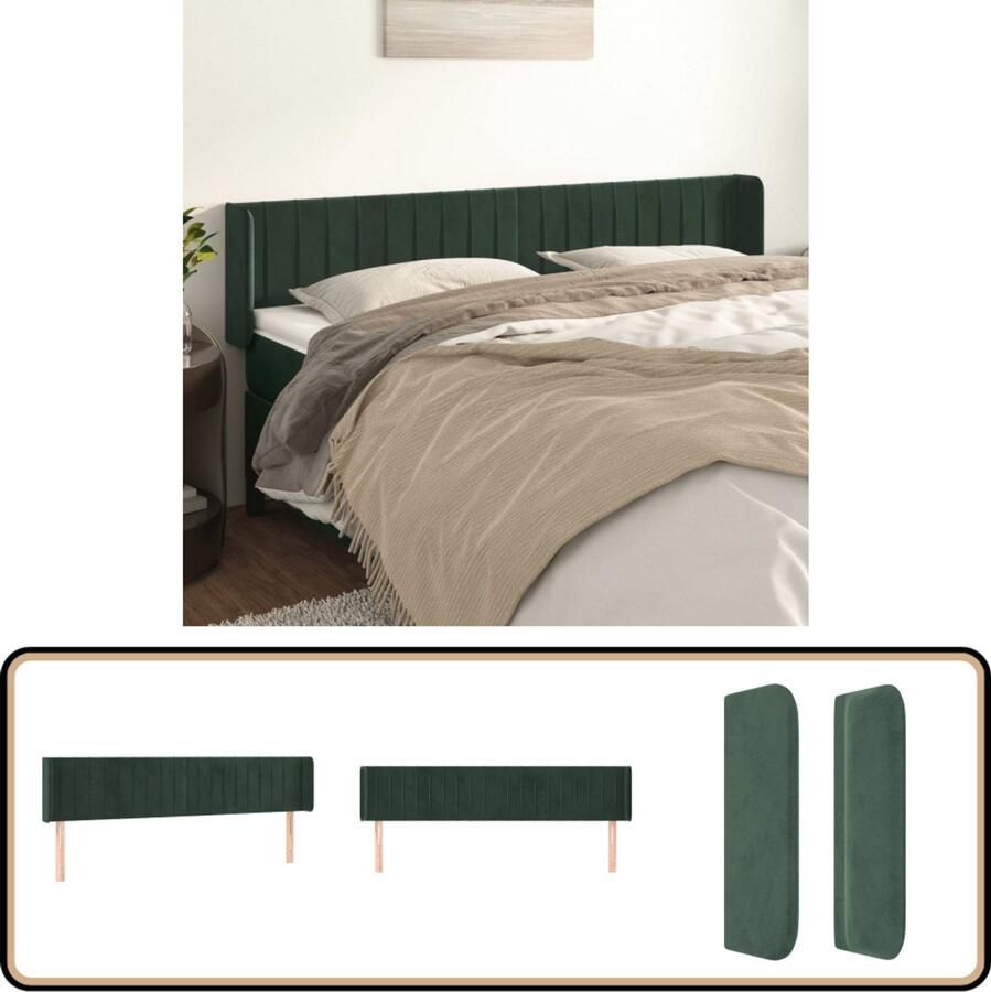 VidaXL Hoofdbord met randen 183x16x78 88 cm Groen Hoofd Bord Hoofdeinde Klassiek Hoofdbord Fluweel Hoofdbord Donkere Groene Hoofdbord Bed Accessoires