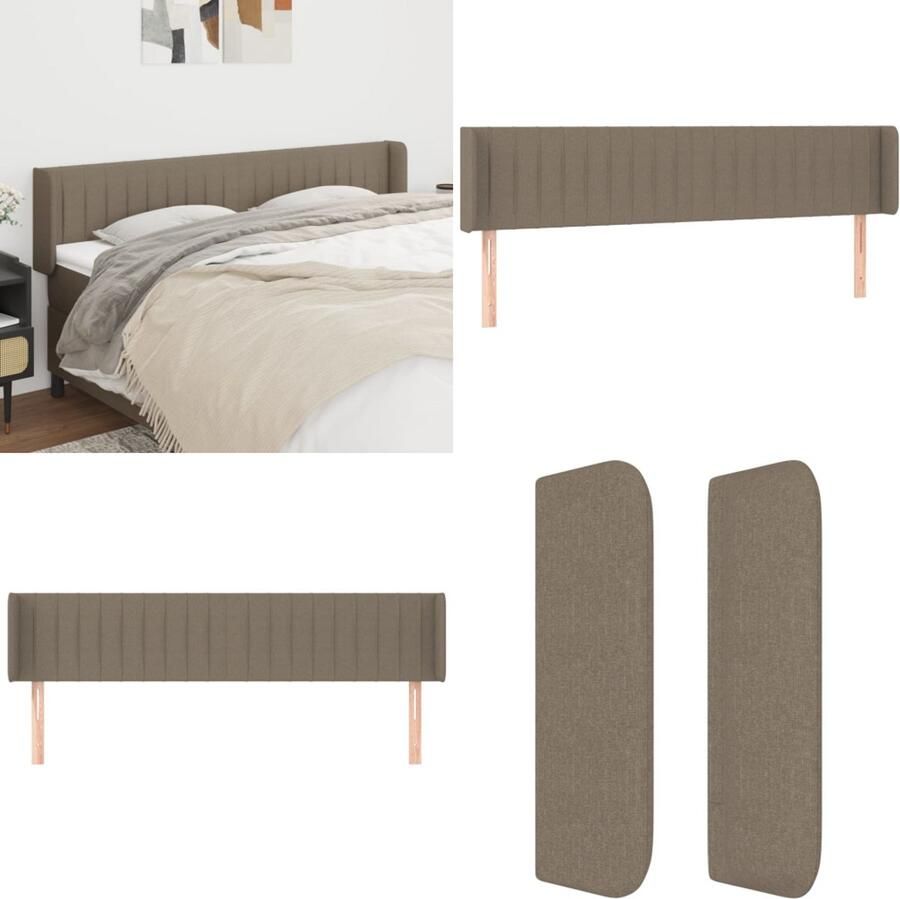 VidaXL Hoofdbord met randen 183x16x78 88 cm stof taupe Hoofdbord Hoofdborden Hoofdeinde Houten Hoofdbord