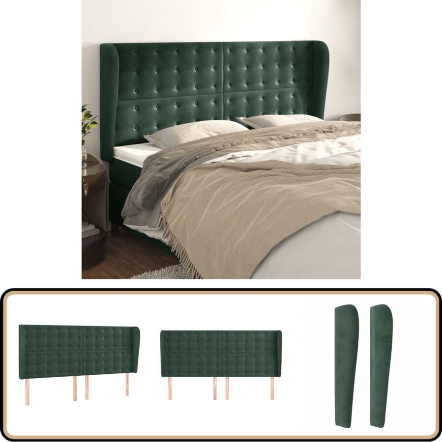 VidaXL Hoofdbord met randen 183x23x118 cm Donkergroen Klassieke Hoofdbord Hoofd Bord Fluweel Hoofdbord Hoofdkussen Leeshoek