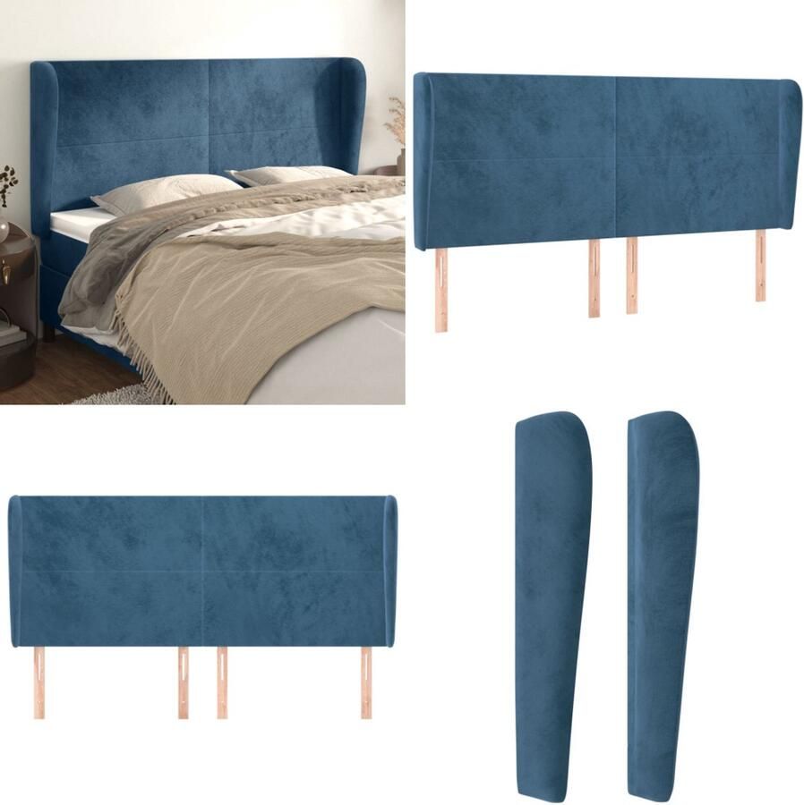 VidaXL Hoofdbord met randen 183x23x118 128 cm fluweel donkerblauw Hoofdbord Hoofdborden Hoofdeinde Houten Hoofdbord - Foto 2