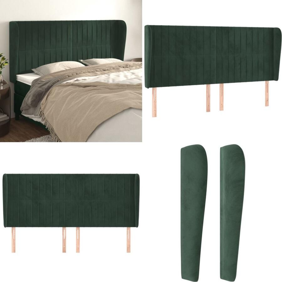 VidaXL Hoofdbord met randen 183x23x118 128 cm fluweel donkergroen Hoofdbord Hoofdborden Hoofdeinde Houten Hoofdbord