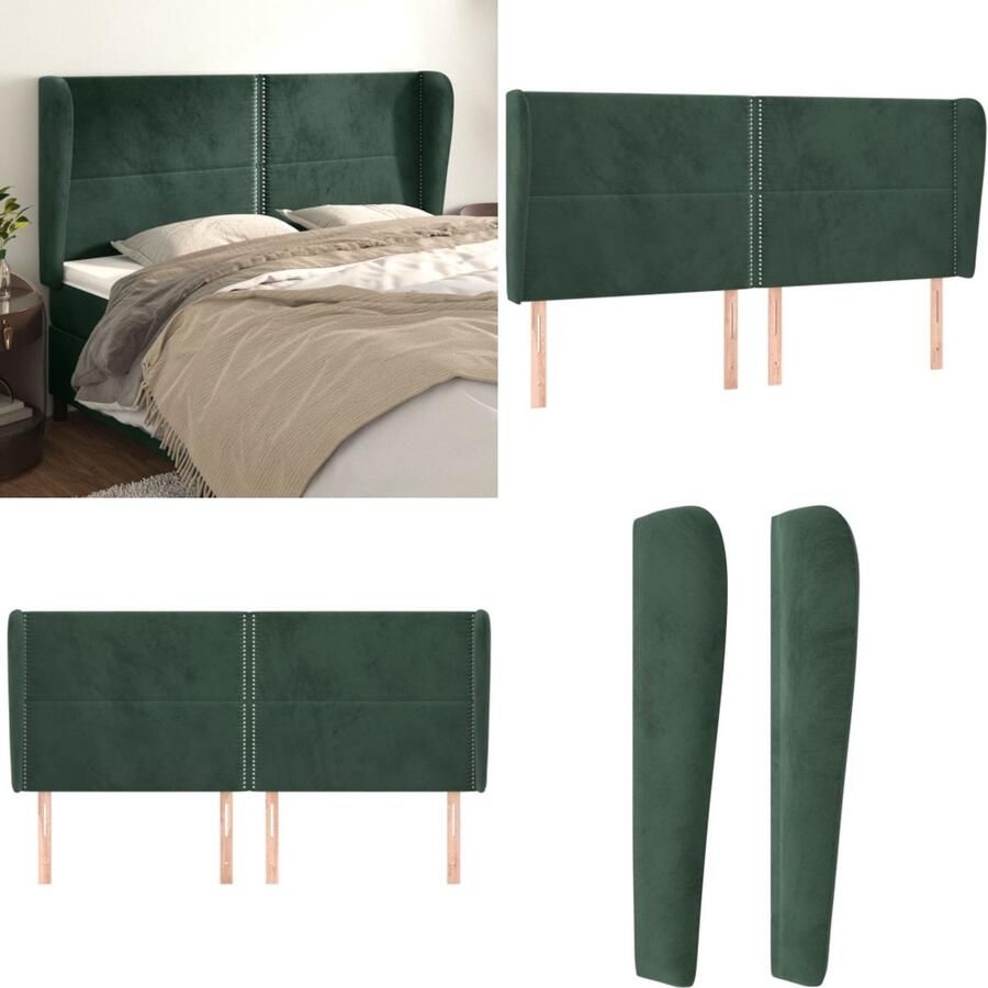 VidaXL Hoofdbord met randen 183x23x118 128 cm fluweel donkergroen Hoofdbord Hoofdborden Hoofdeinde Houten Hoofdbord