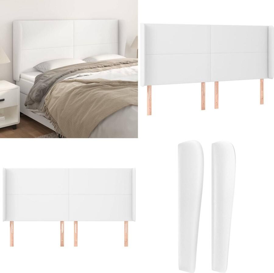 VidaXL Hoofdbord met randen 183x23x118 128 cm kunstleer wit Hoofdbord Hoofdborden Hoofdeinde Houten Hoofdbord