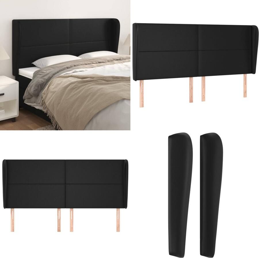 VidaXL Hoofdbord met randen 183x23x118 128 cm kunstleer zwart Hoofdbord Hoofdborden Hoofdeinde Houten Hoofdbord