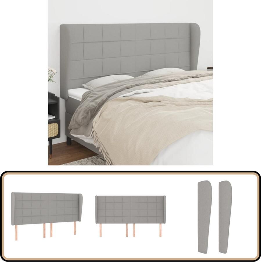 VidaXL Hoofdbord met Randen 183x23x118 128 cm Lichtgrijs Hoofd Bord Hoofdkussen Slaap Kamer Meubilair Bed Accessoires Grijs Interieur