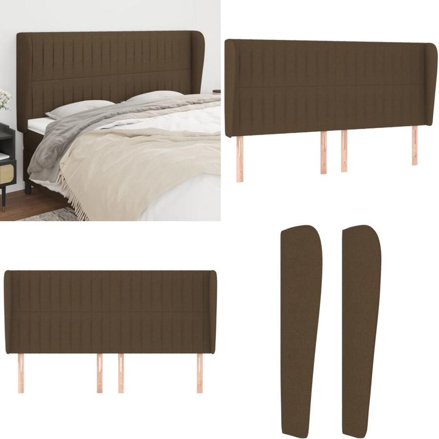 VidaXL Hoofdbord met randen 183x23x118 128 cm stof donkerbruin Hoofdbord Hoofdborden Hoofdeinde Houten Hoofdbord