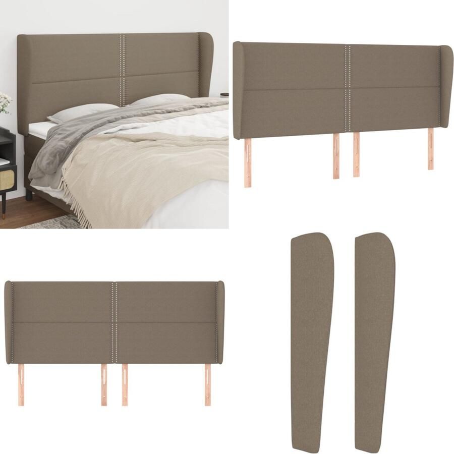 VidaXL Hoofdbord met randen 183x23x118 128 cm stof taupe Hoofdbord Hoofdborden Hoofdeinde Houten Hoofdbord