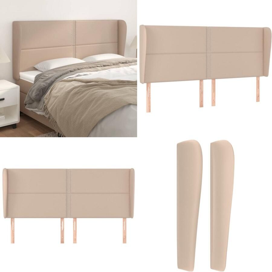 VidaXL Hoofdbord met randen 183x23x118 128cm kunstleer cappuccinokleur Hoofdbord Hoofdborden Hoofdeinde Houten Hoofdbord