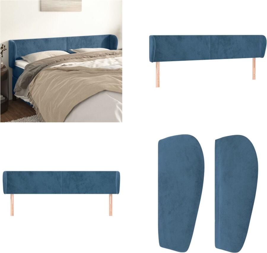 VidaXL Hoofdbord met randen 183x23x78 88 cm fluweel donkerblauw Hoofdbord Hoofdborden Hoofdeinde Houten Hoofdbord - Foto 2