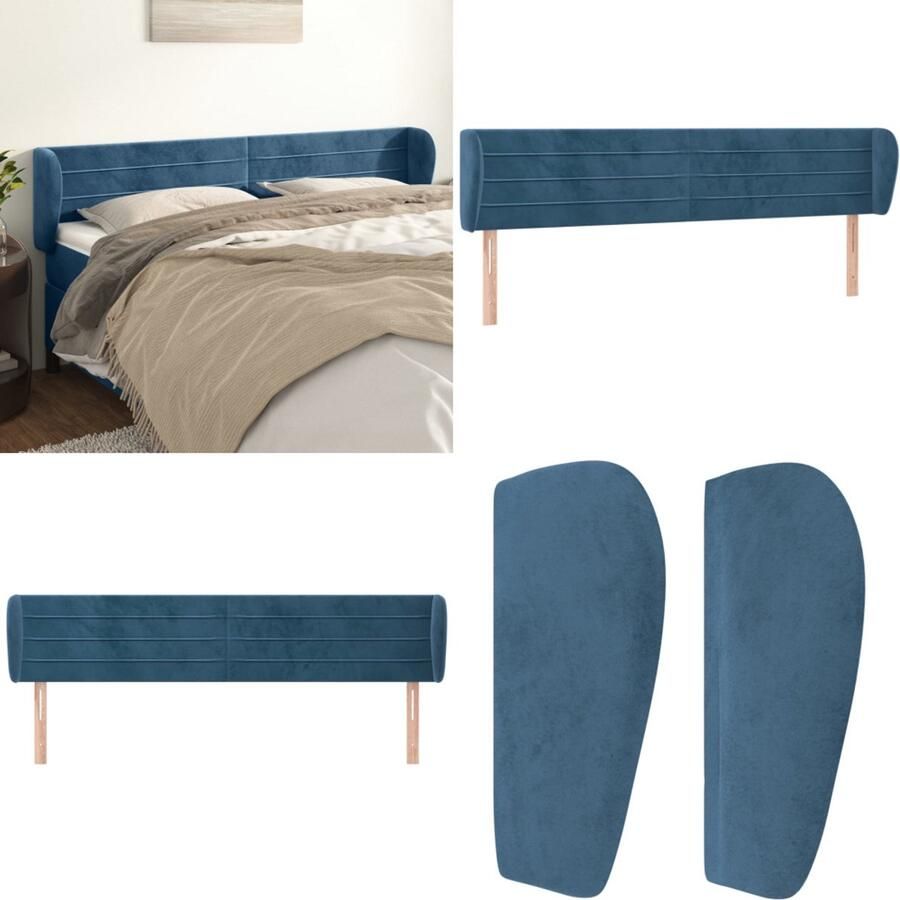 VidaXL Hoofdbord met randen 183x23x78 88 cm fluweel donkerblauw Hoofdbord Hoofdborden Hoofdeinde Houten Hoofdbord