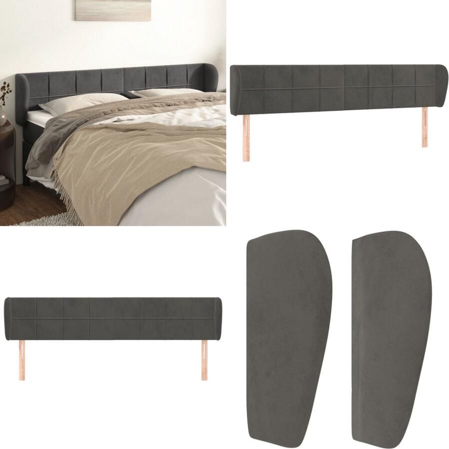 VidaXL Hoofdbord met randen 183x23x78 88 cm fluweel donkergrijs Hoofdbord Hoofdborden Hoofdeinde Houten Hoofdbord