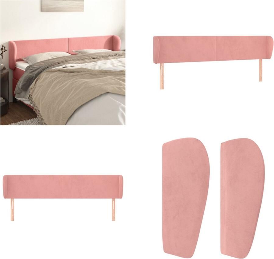 VidaXL Hoofdbord met randen 183x23x78 88 cm fluweel roze Hoofdbord Hoofdborden Hoofdeinde Houten Hoofdbord