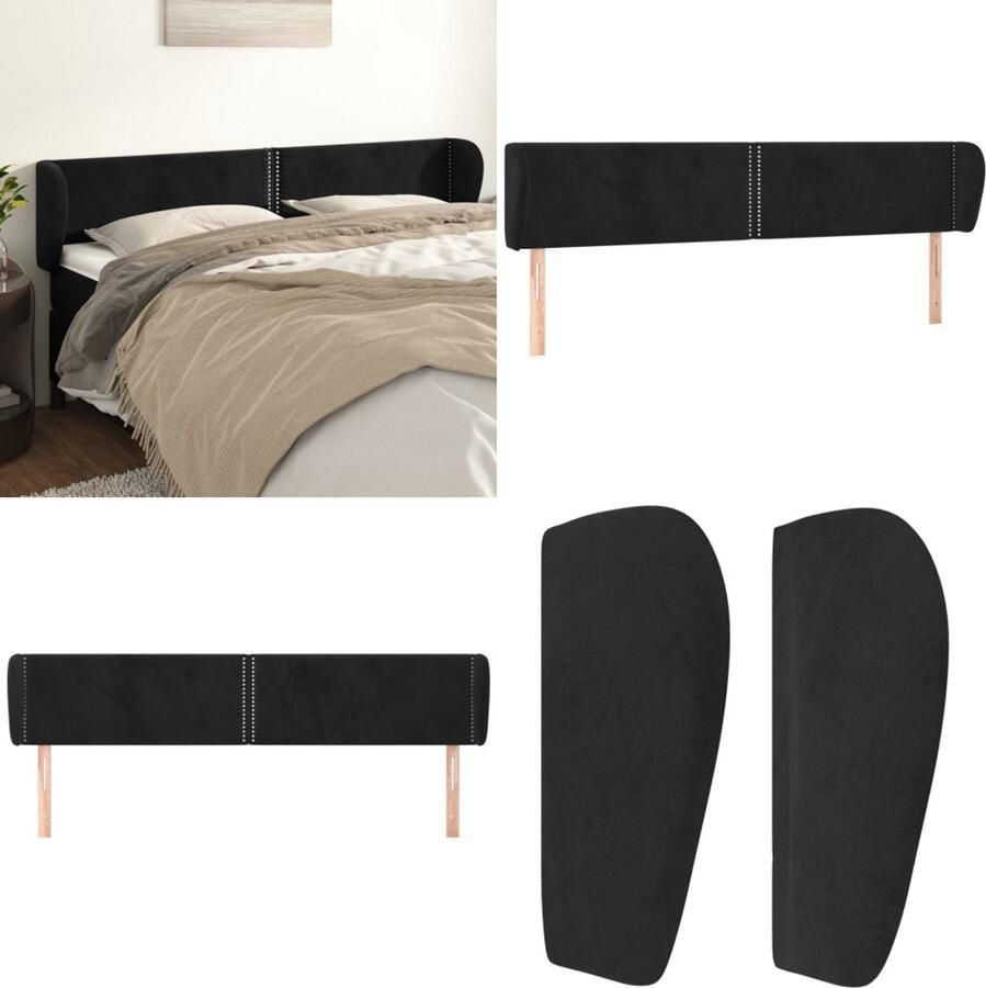 VidaXL Hoofdbord met randen 183x23x78 88 cm fluweel zwart Hoofdbord Hoofdborden Hoofdeinde Houten Hoofdbord