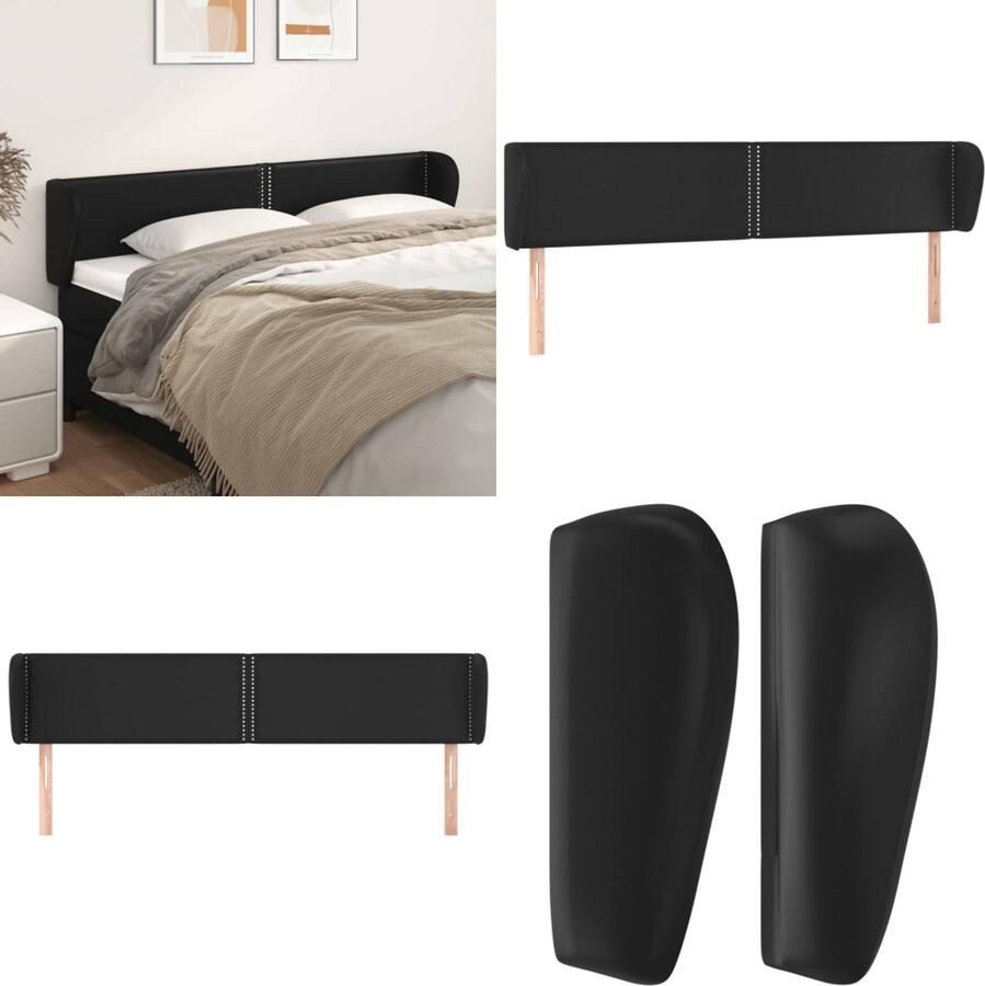 VidaXL Hoofdbord met randen 183x23x78 88 cm kunstleer zwart Hoofdbord Hoofdborden Hoofdeinde Houten Hoofdbord
