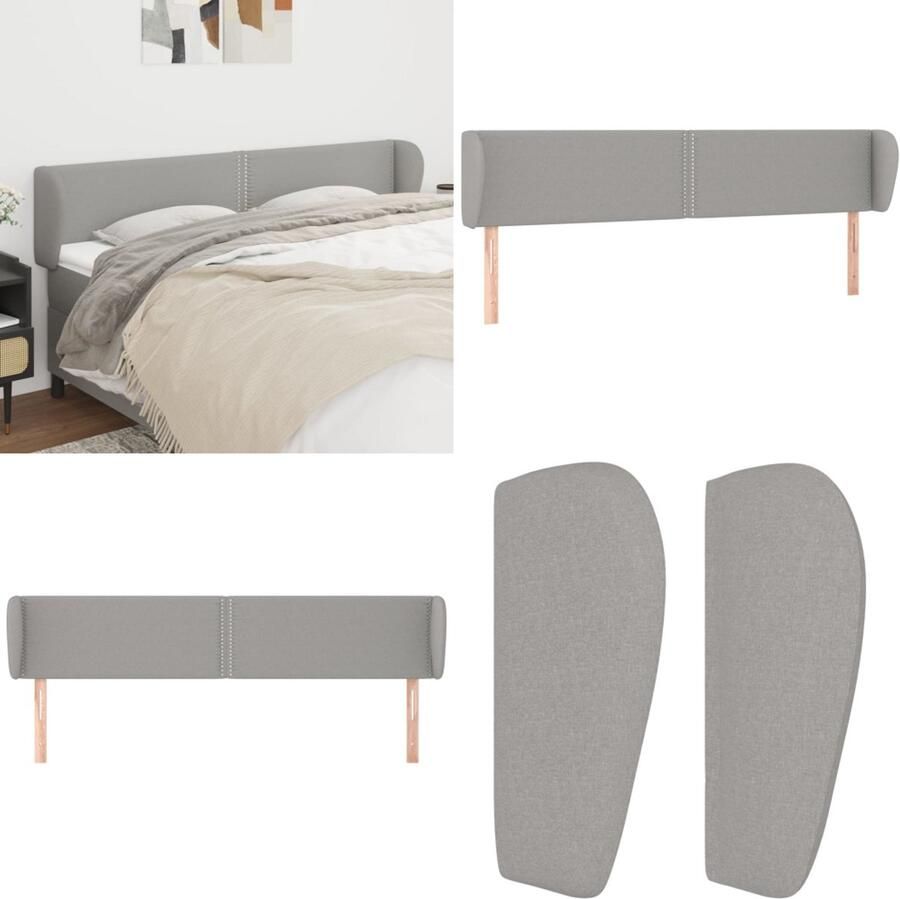 VidaXL Hoofdbord met randen 183x23x78 88 cm stof lichtgrijs Hoofdbord Hoofdborden Hoofdeinde Houten Hoofdbord