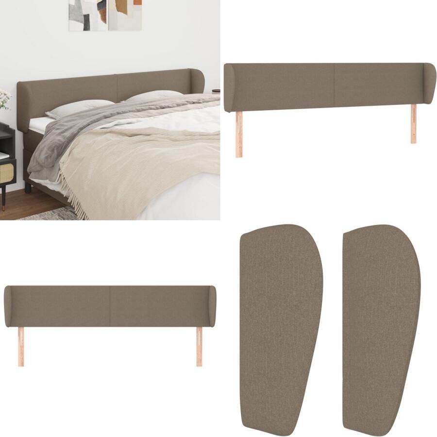 VidaXL Hoofdbord met randen 183x23x78 88 cm stof taupe Hoofdbord Hoofdborden Hoofdeinde Houten Hoofdbord
