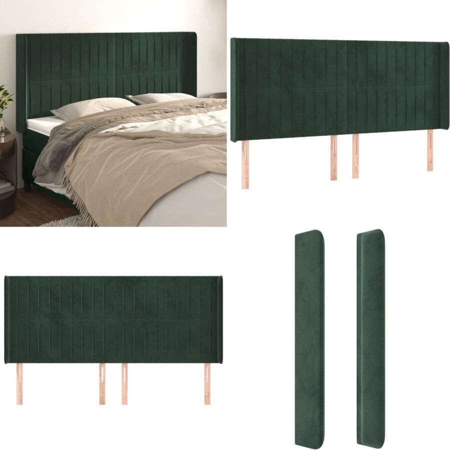VidaXL Hoofdbord met randen 203x16x118 128 cm fluweel donkergroen Hoofdbord Hoofdborden Hoofdeinde Houten Hoofdbord